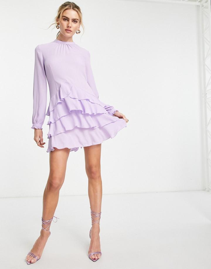 Vero Moda Chiffon Ruffle Mini Dress In Lilac-purple