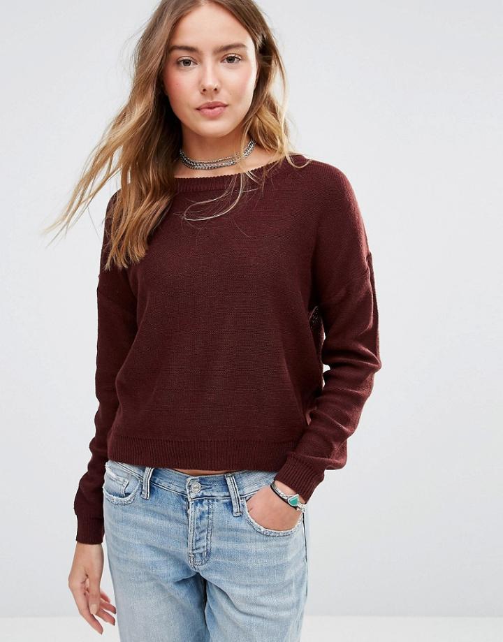 Brave Soul Round Neck Sweater - Red