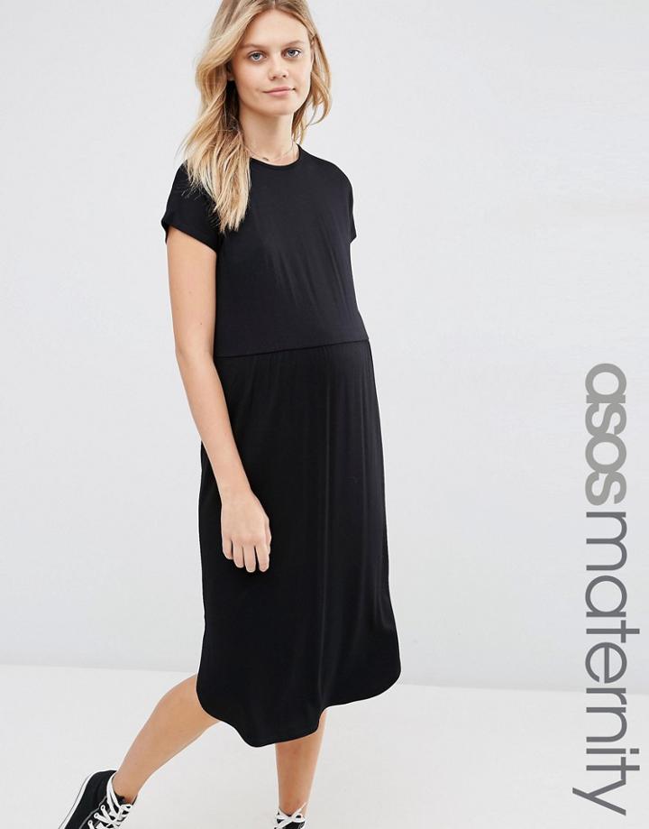 Asos Maternity Waisted Midi T Shirt Dress - Black