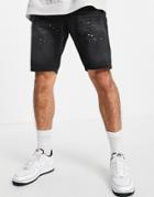 Good For Nothing Denim Shorts In Black With Paint Splatter And Distressing