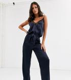 Asos Design Tall Mix & Match Satin & Lace Pyjama Pants-blue