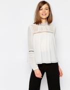 Asos Lace Insert High Neck Blouse - White