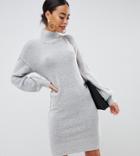 Fashion Union Tall Knitted Dress With Balloon Sleeves - Gray