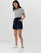 Asos Design Linen Tie Waist Shorts - Navy