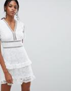 Liquorish Lace Trim Dress - White