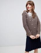 Darling Sweater With Pearl Embellishment - Brown