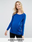 Asos Maternity Sweater With Raglan And Ruffle Detail - Blue