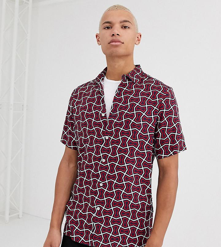 Asos Design Tall Relaxed Fit Shirt In Geo Print-navy