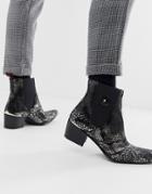 Jeffery West Sylvian Cuban Boots In Black Metallic Snake - Black