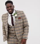 Twisted Tailor Plus Skinny Suit Jacket With Chain In Heritage Brown Check-tan