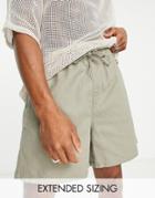Asos Design Linen Mix Wide Shorts With Pin Tuck In Light Khaki-green