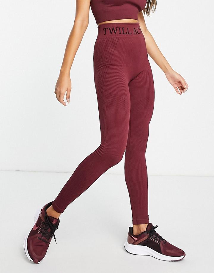 Twill Active Recycled Seamless High Waisted Panel Leggings In Burgundy-red