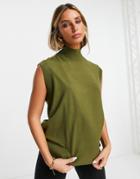 Aligne Knitted Tank With High Neck In Khaki - Part Of A Set-green