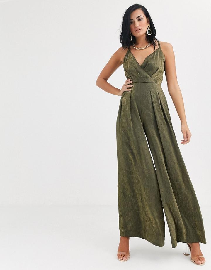 The Girlcode Wide Leg Jumpsuit In Green