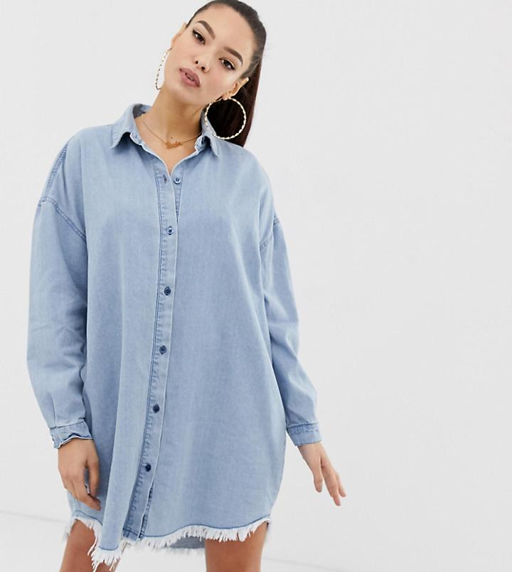 Missguided Oversized Denim Shirt Dress In Blue - Blue