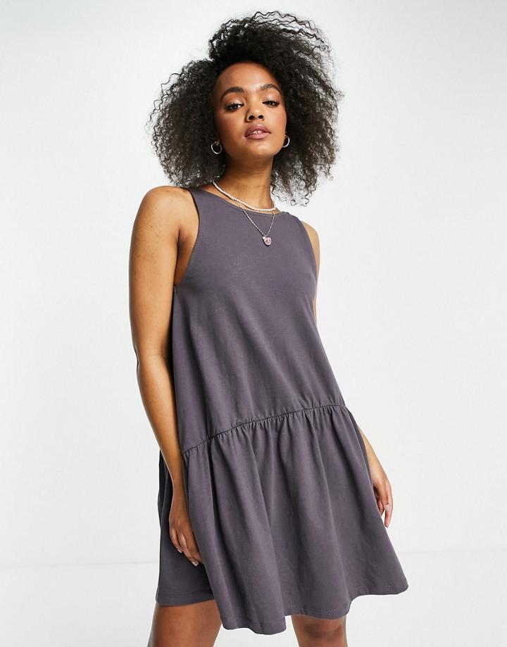 Asos Design Sleeveless Smock Dress With V Back In Slate Gray-grey