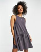 Asos Design Sleeveless Smock Dress With V Back In Slate Gray-grey