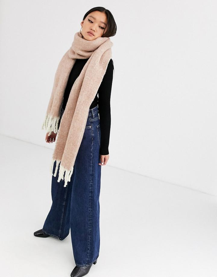Asos Design Fluffy Two Tone Long Scarf With Tassels-multi