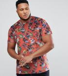 Asos Plus T-shirt In Floral Velour With Pockets - Orange