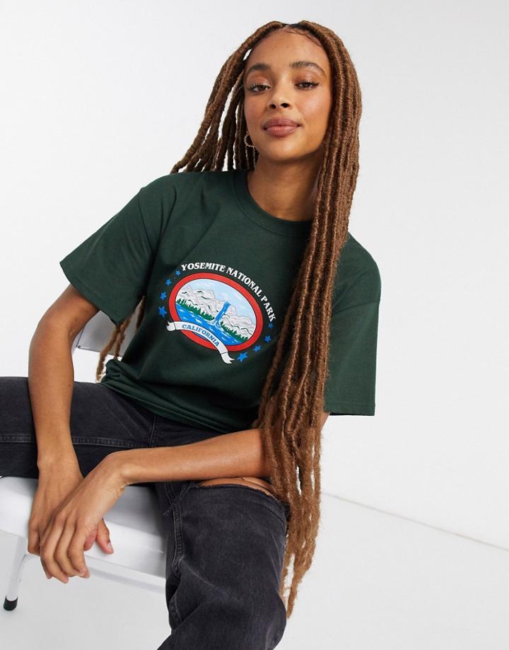 Daisy Street Relaxed Tee With Yosemite Print-green