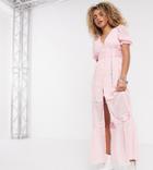 Reclaimed Vintage Inspired Maxi Dress With Button Front And Tie Detail-pink