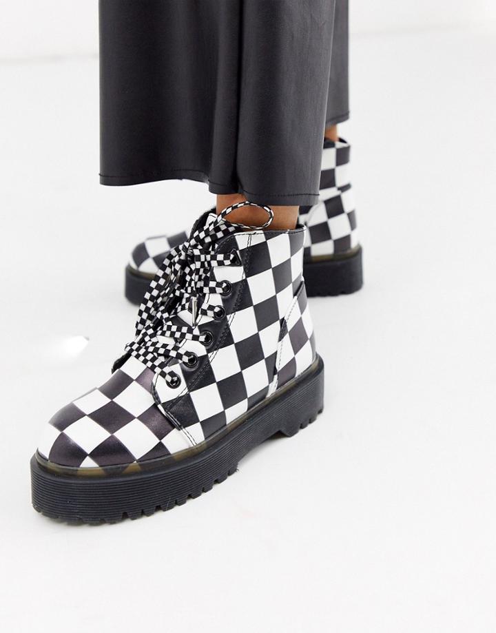 Y-r-u - Vegan Leather Boots In Check-black