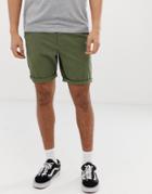 Asos Design Slim Chino Shorts In Khaki - Green