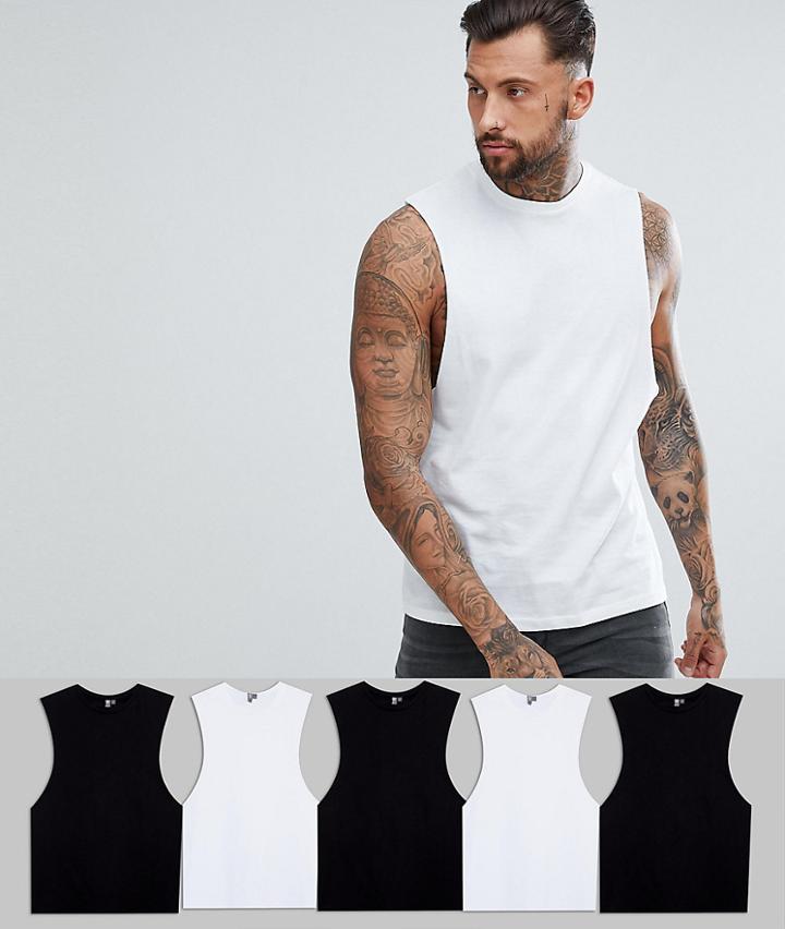 Asos Design Tank With Dropped Arm Hole 5 Pack Save - Multi