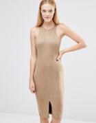 Ax Paris Suedette Midi Dress With Front Split - Beige
