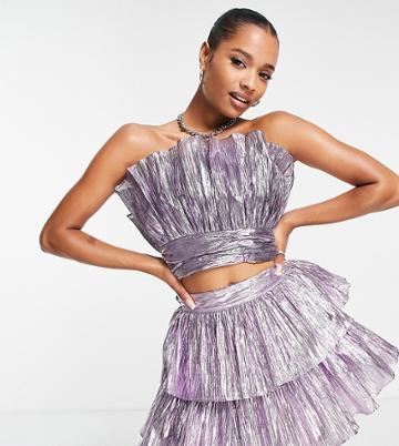 Collective The Label Petite Bandeau Metallic Crop Top In Lilac - Part Of A Set-purple