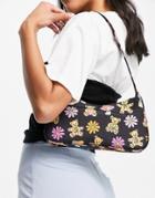 Asos Design Curved 90s Nylon Shoulder Bag In Teddy Bear Print-multi