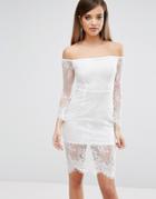 Club L Lace Bardot Detail Midi Dress - White