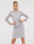 Club L London High Neck Crochet Midi Dress - Silver