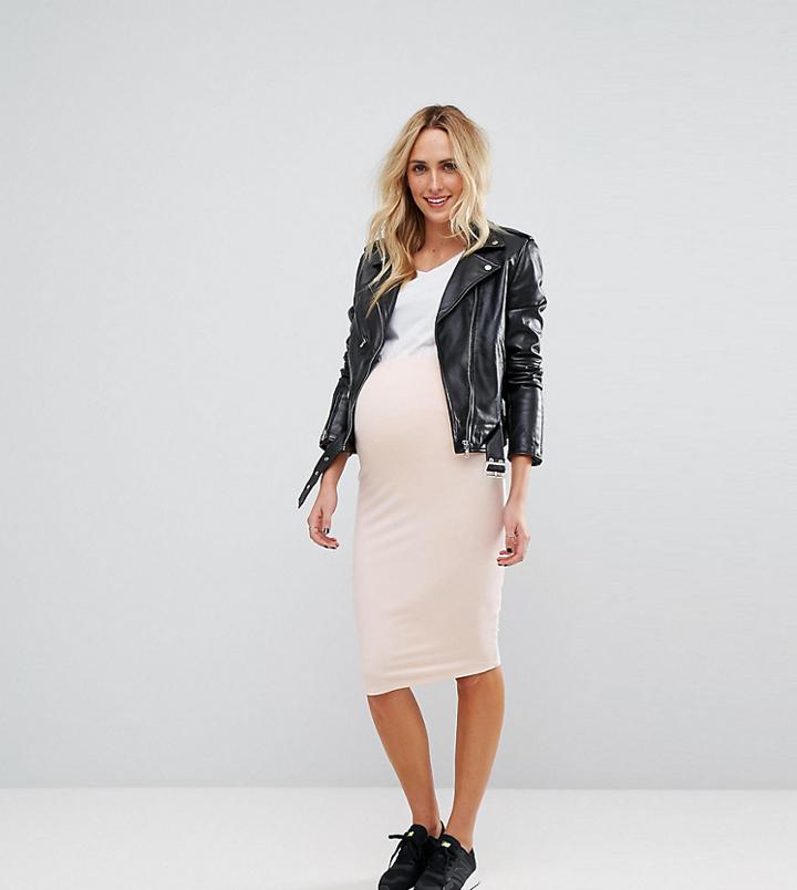 Asos Maternity Petite Longer Line Midi Pencil Skirt In Jersey - Pink