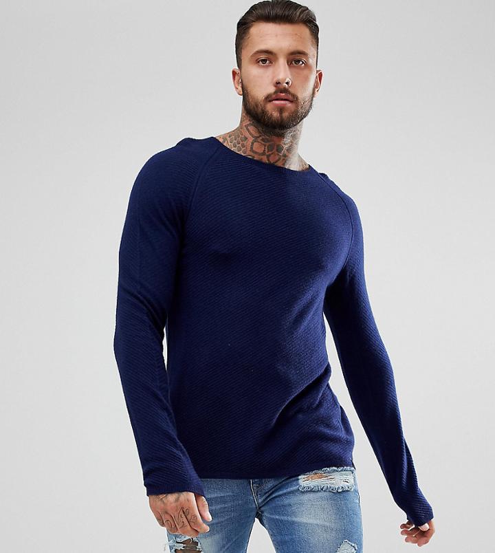 Diesel Cashmere Mix Ribbed Raglan Sleeve Knit - Navy