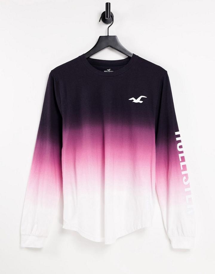 Hollister Icon Logo Ombre Long Sleeve Top In Black/pink/white-multi