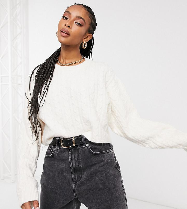 Reclaimed Vintage Inspired Boxy Cable Sweater In Cream-white