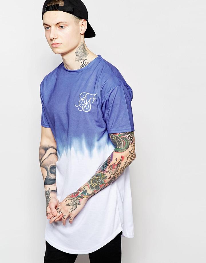 Siksilk Curved Hem Dip Dye T-shirt - Blue