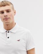 Hollister Icon Logo Modern Collar Pique Polo Slim Muscle Fit In White - White