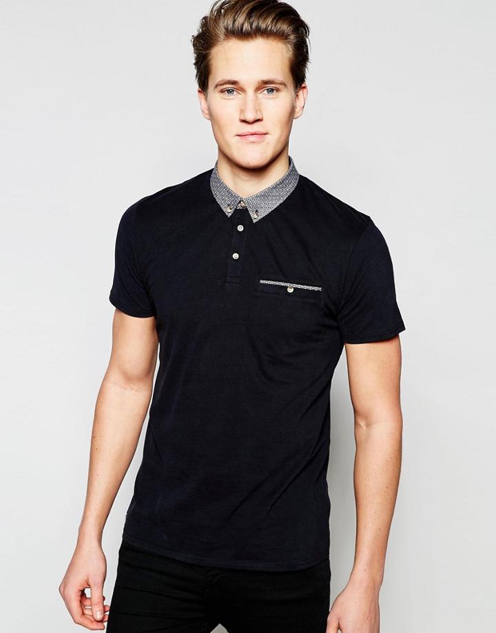 Threadbare Contrast Collar Polo Shirt - Black