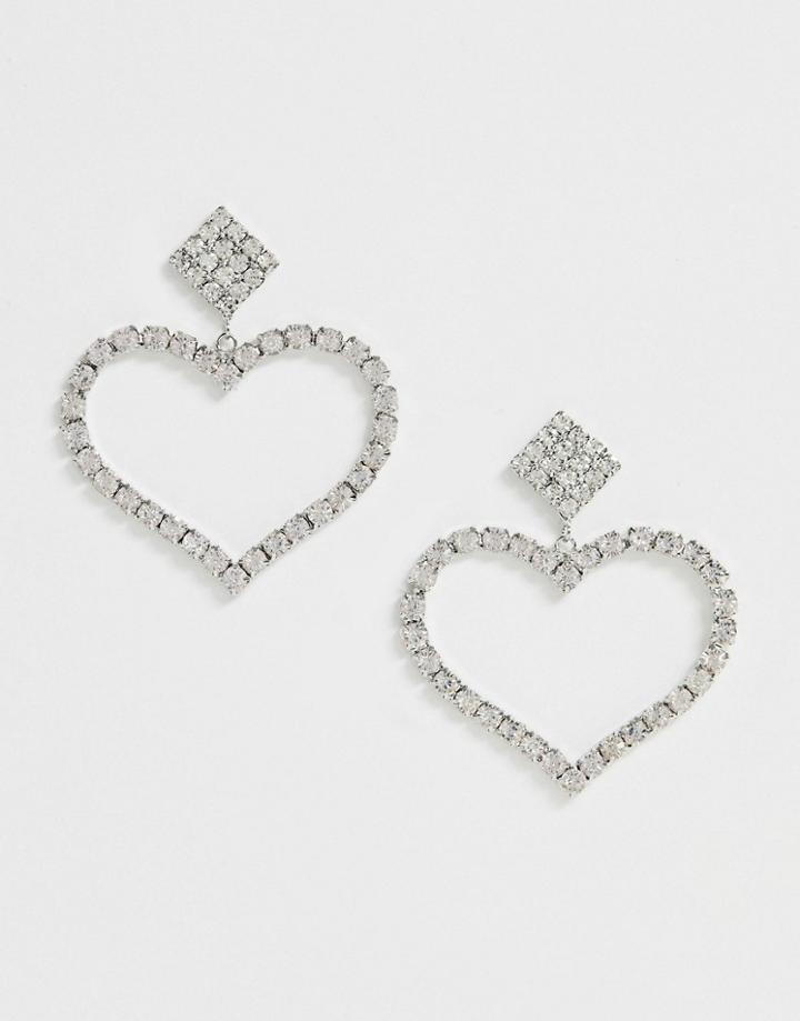 True Decadence Rhinestone Crystal Heart Drop Earrings - Silver