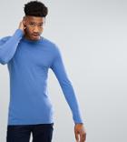 Asos Tall Long Sleeve Muscle Fit T-shirt With Crew Neck - Blue