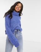 Cotton: On Roll Neck Knitted Sweater In Blue-blues