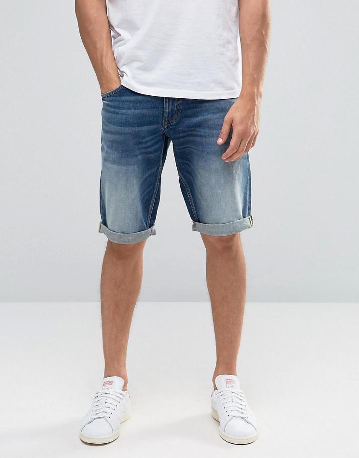 Celio Denim Shorts In Vintage Wash - Navy