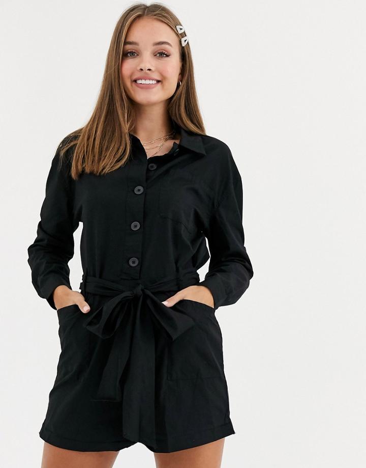 Asos Design Boiler Romper With Waist Detail-blue