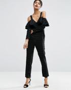 Asos Jumpsuit With Ruffle Cold Shoulder - Black