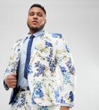 Asos Design Plus Wedding Skinny Suit Jacket In White Cotton Floral Print - White