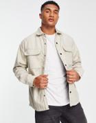 Pull & Bear Faux Suede Trucker Jacket In Ecru-neutral