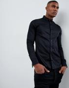 Asos Design Skinny Fit Sateen Shirt With Turned Back Placket In Black - Black