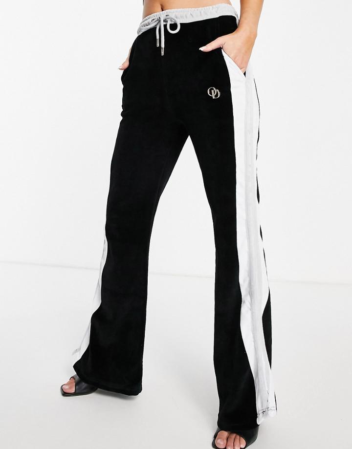 Odolls Collection Velour Sweatpants Set In Black With White Panelling-multi